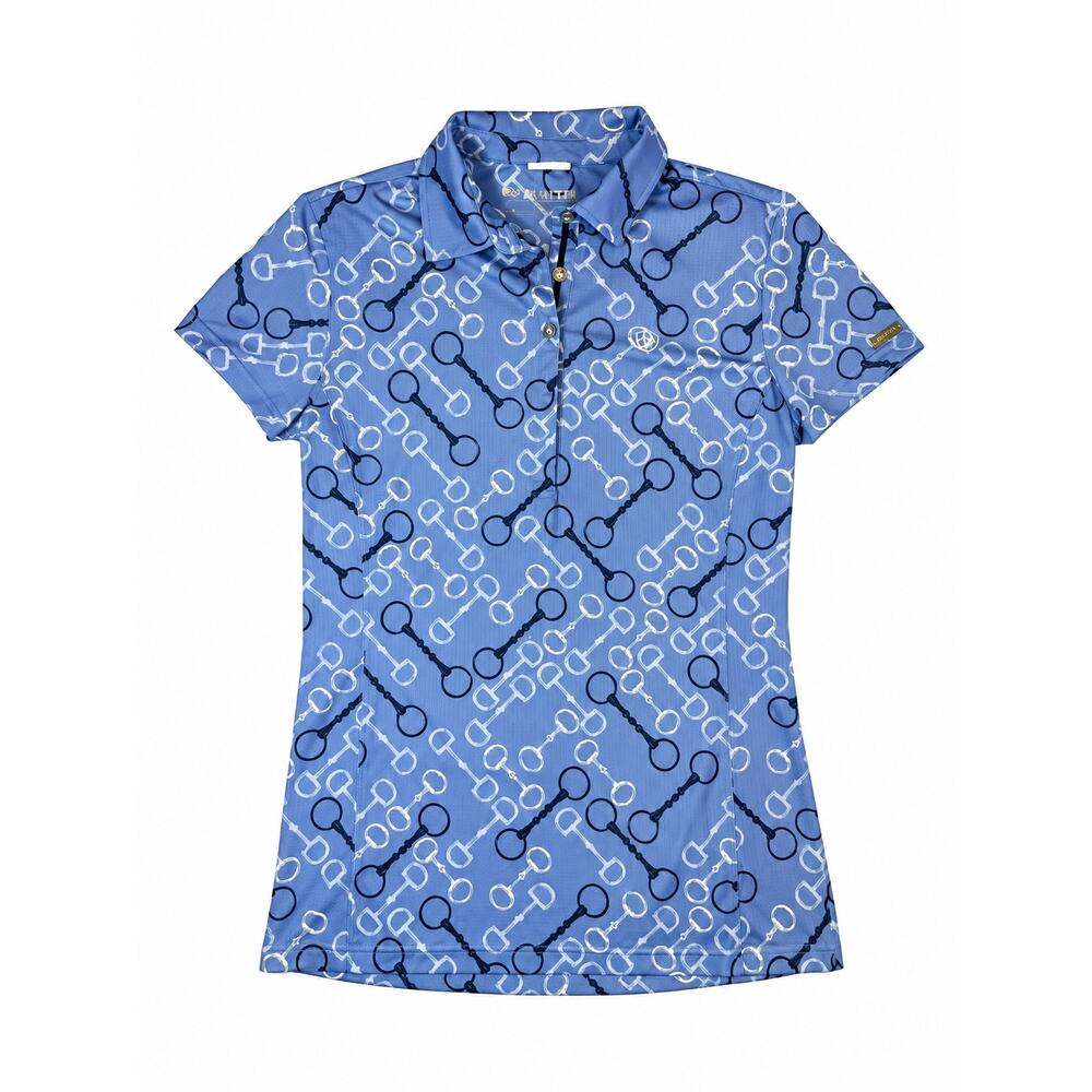 AriatTEK Women’s M Blue Horse Bit Print Equestrian Performance Polo Shirt